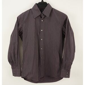 Hugo Boss Enzo Mens 15.5 Long Sleeve Purple Black Striped Cotton Button Up Shirt